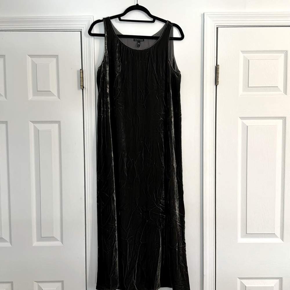 Eileen Fisher Green midi velvet dress. Sleeveless. Size S/P